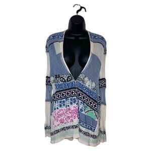 ALDOMARTINS Anthro‎ Bamboo Cotton Colorful Patchwork Cardigan Sweater Boho Sz 10